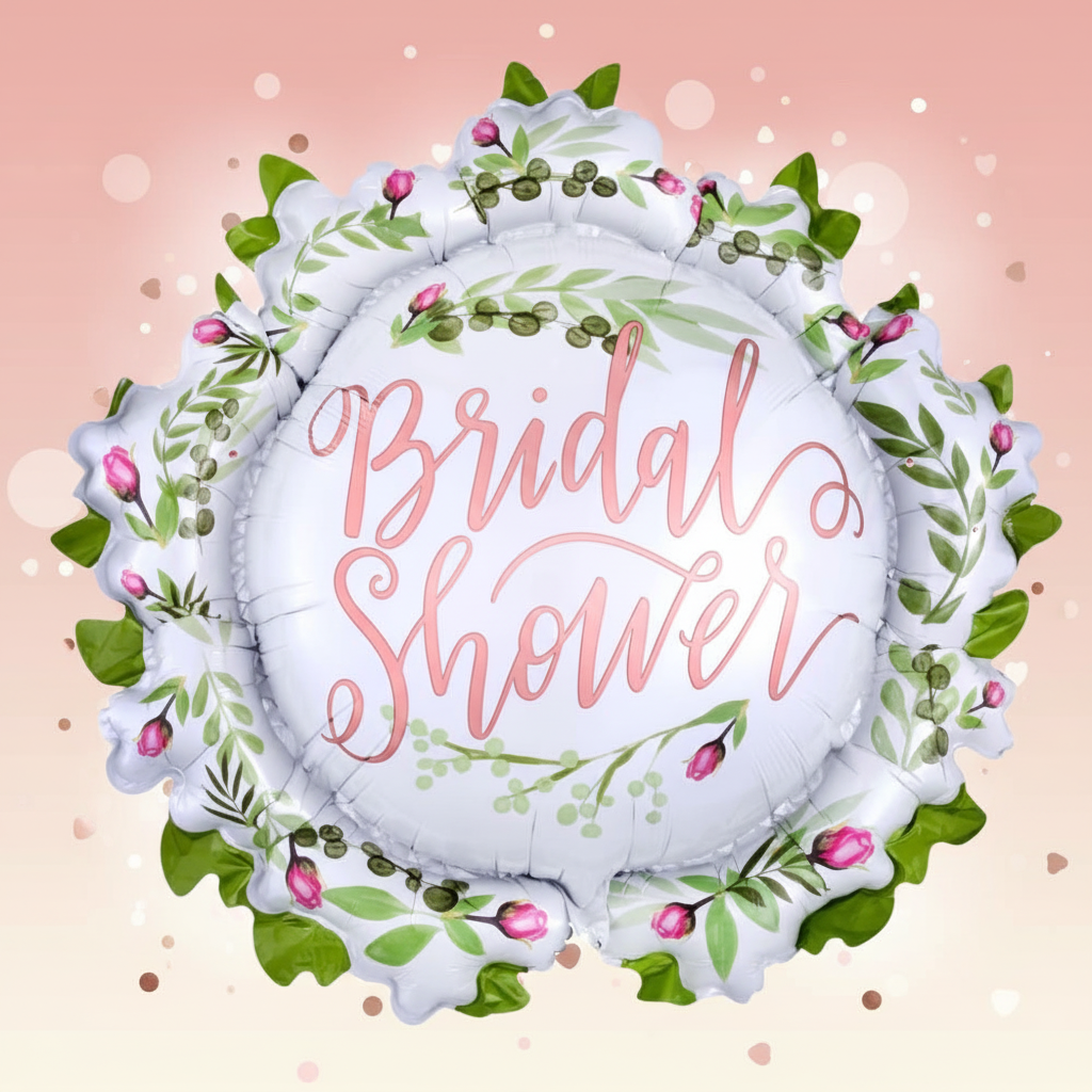Love & Leaves Bridal Shower Balloon with background