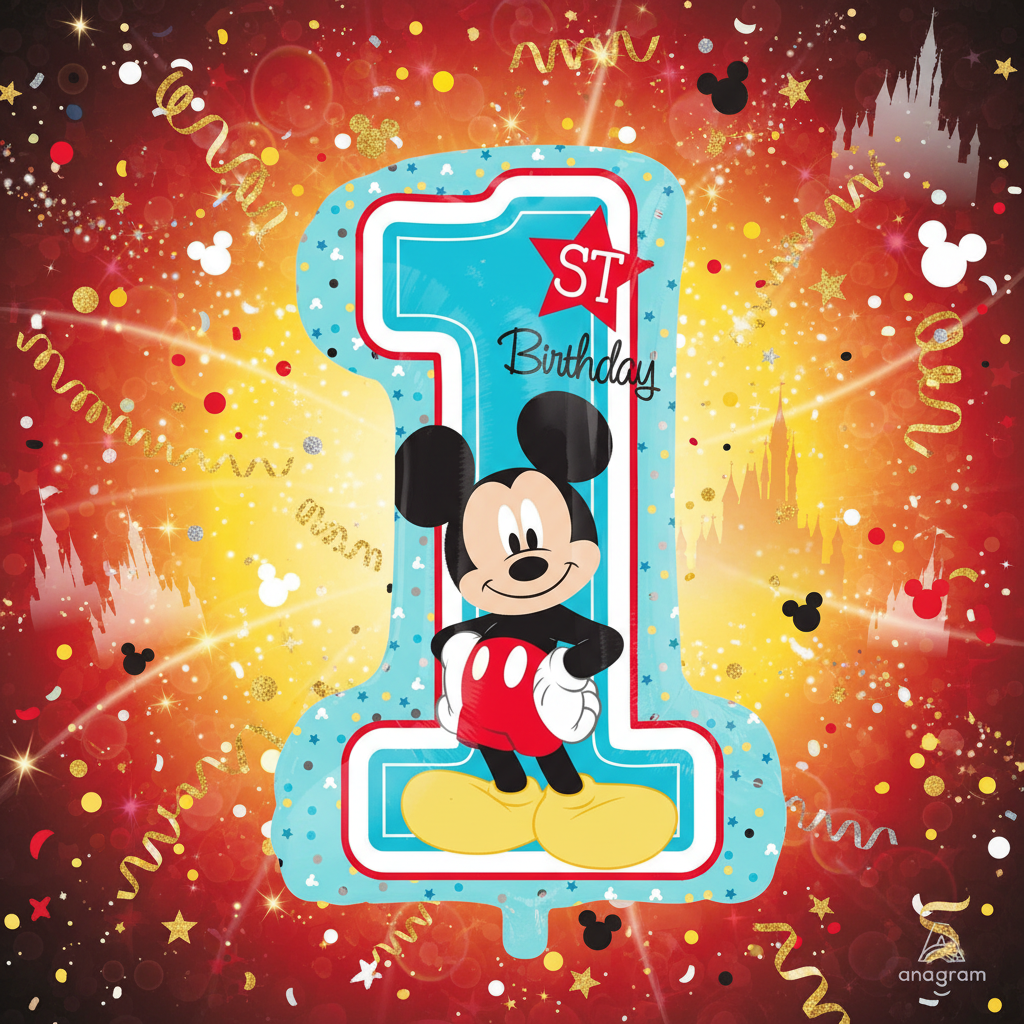 Mickey Mouse 1st Birthday Balloon with background