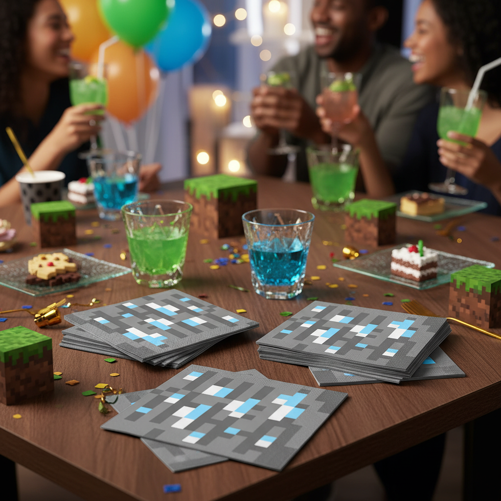Minecraft Beverage Napkins with Party Background