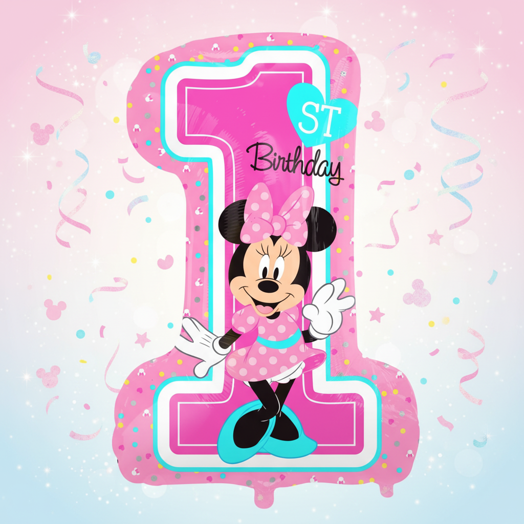 Minnie Mouse 1st Birthday Balloon with background