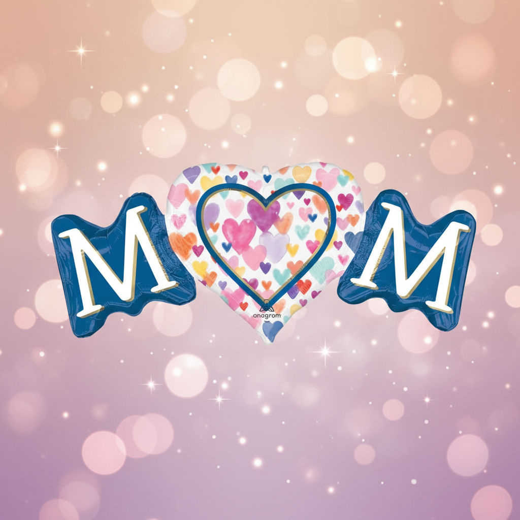 Mom Sprinkled Hearts Balloon with background