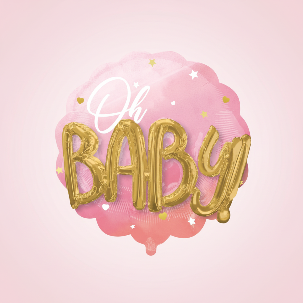 "Oh Baby" Pink 3D Balloon with Background