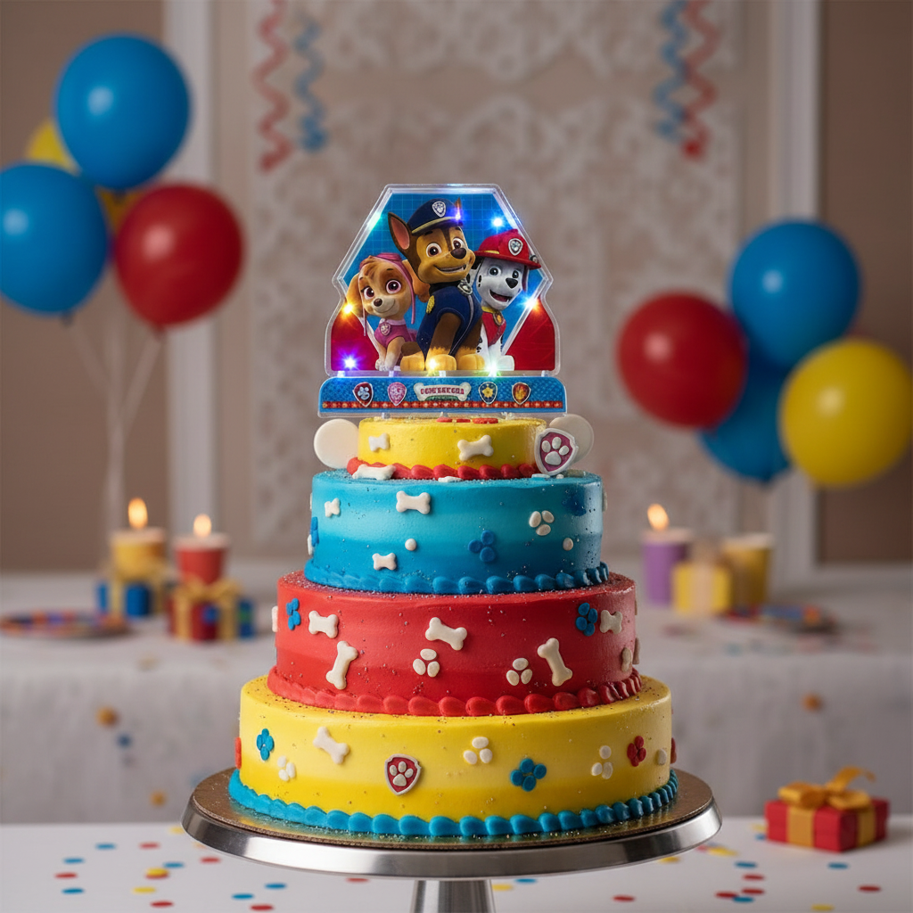 Paw Patrol Flashing Cake Topper with Party Background