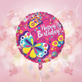 Pink Butterflies Happy Birthday Balloon with square background
