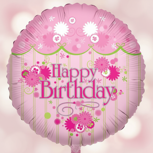 Pink Happy Birthday Border Balloon with square background
