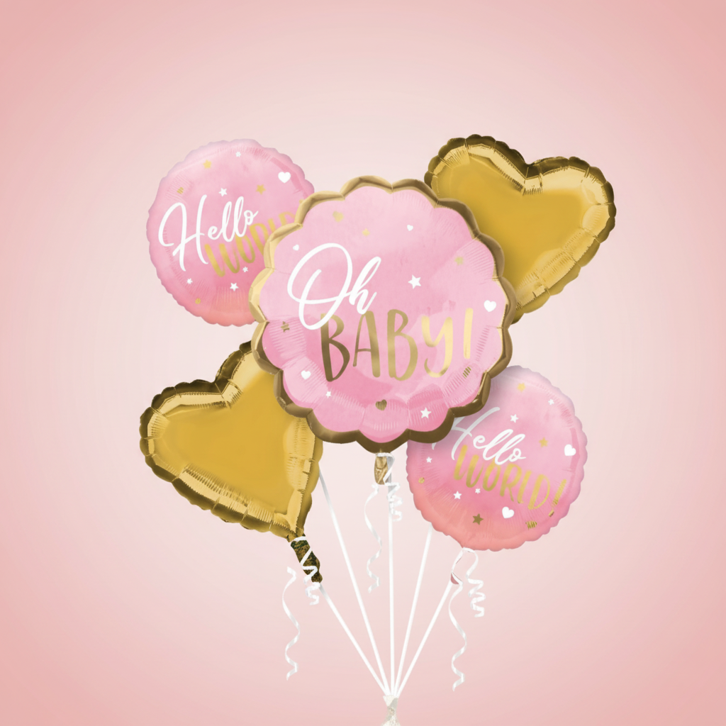 Pink "Oh Baby" Balloon Bouquet with Background