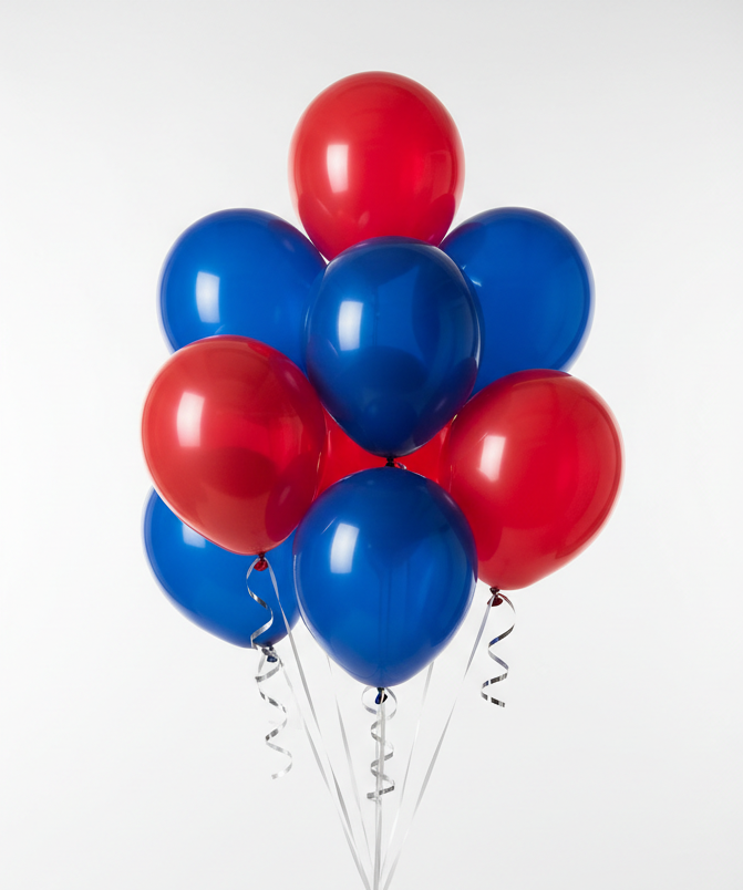 Red & Blue Balloon Bouquet - Exactly 5 Red & 5 Blue