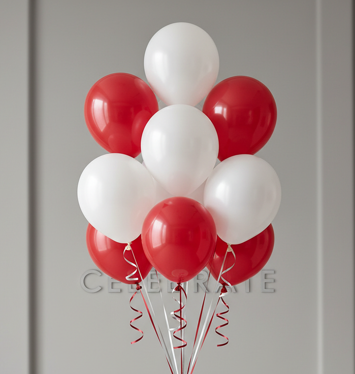 Red & White Balloon Bouquet - 5 Red & 5 White