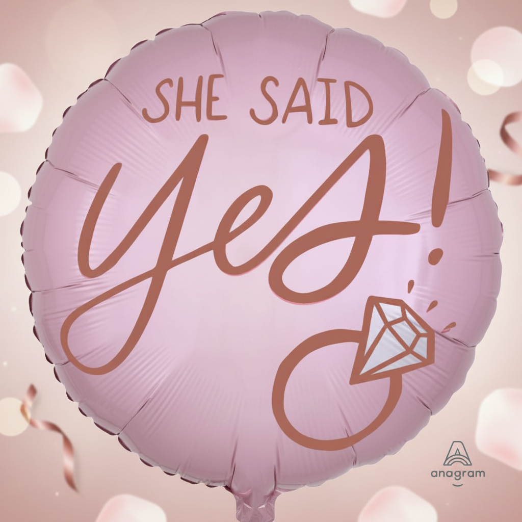She Said Yes Blush Wedding Balloon with square background
