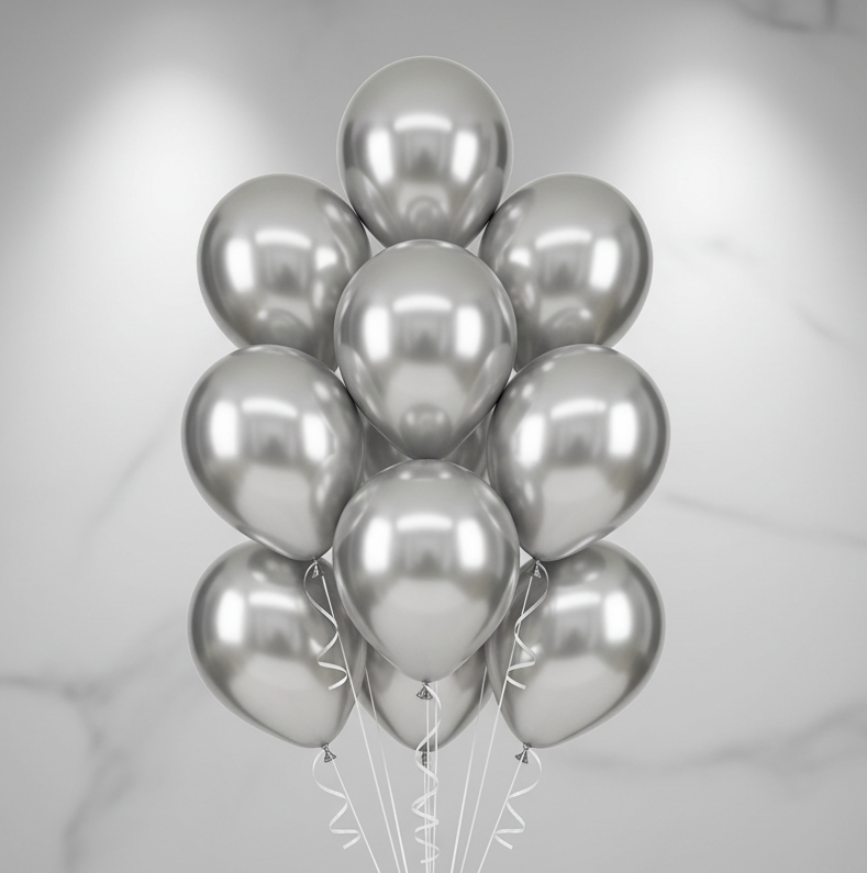 Silver Balloon Bouquet - 10 Balloons