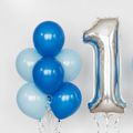 Silver Number 1 Balloon with Blue & Light Blue Balloons