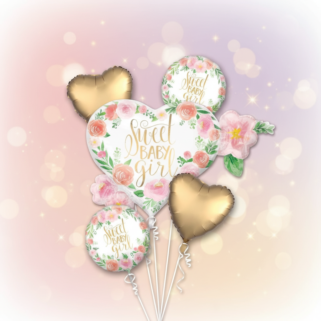 Sweet Baby Girl Balloon Bouquet with background