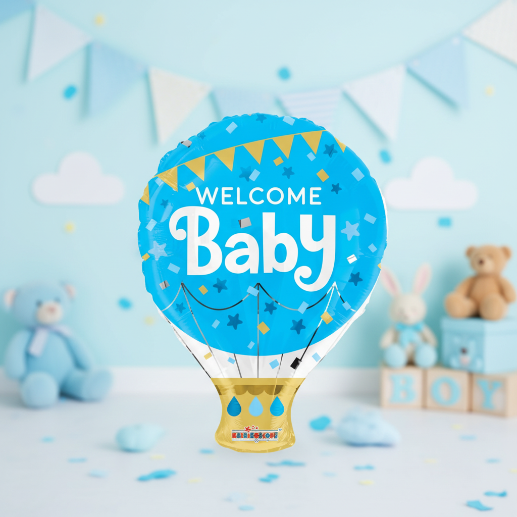 Welcome Baby Blue Balloon with Background - Square