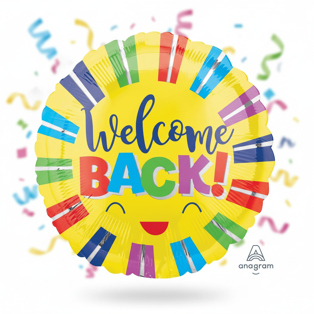Welcome Back Balloon with square background