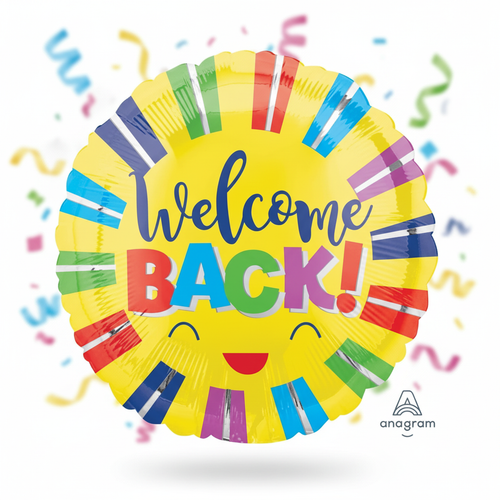 Welcome Back Balloon with square background