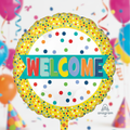 Welcome Balloon with Colorful Dots with square background