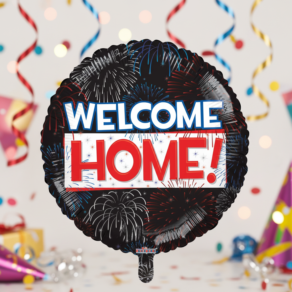 Welcome Home Balloon with square background
