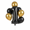 with 3 gold & 3 black latex balloons around number 1