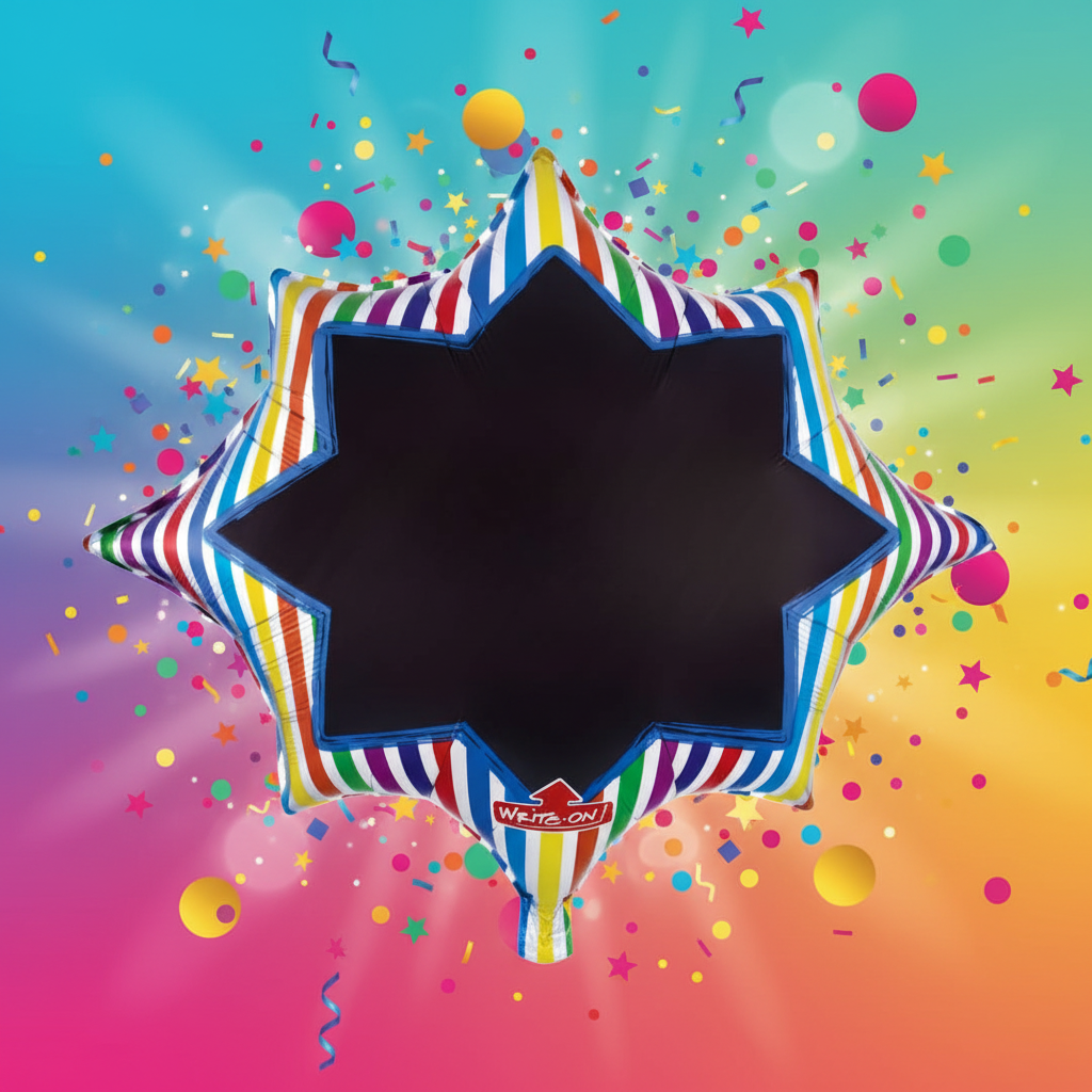 Write-On Multi Stripe Chalkboard Balloon with background